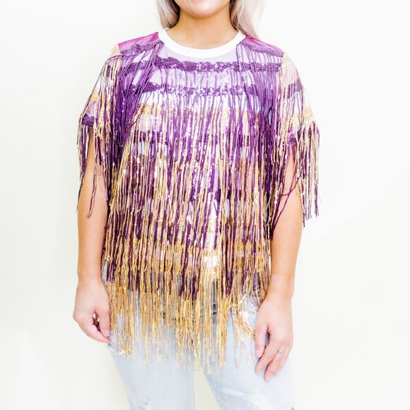 Sequin Fringe Tee - Picture 1 of 5